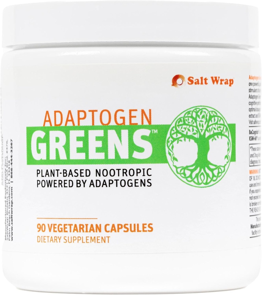 Salt Wrap Adaptogen Greens - Mind-Body Resilience Formula - Koffeinfri nootropisk for stress, fokus og kognitiv ytelse - 90 kapsler