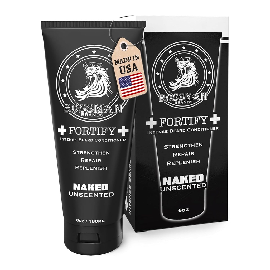Bossman Fortify Intense Beard Conditioner for menn (Naked - Unscented) – Moisturizes, Replenishes og beskytter med naturlige ingredienser – Thicker Formula, laget i USA