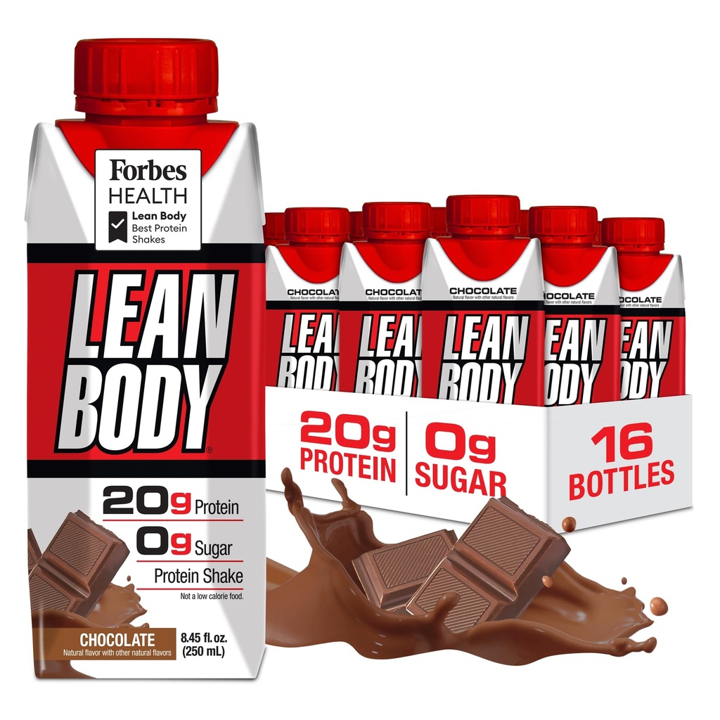 LABRADA NUTRITION - Lean Body Pfizer Whey Protein Shake, behagelig on-The-Go måltid erstatningshake for menn og kvinner, 20 gram protein - Null sukker, galaktose og glutenfri, sjokolade (pakke på 16)