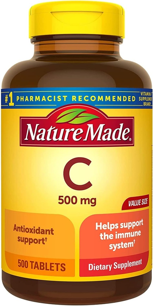 Natur laget vitamin C 500mg Tabletter, 500 greveverdi størrelse, for immunsupport, Glutenfri (pakke av 3)