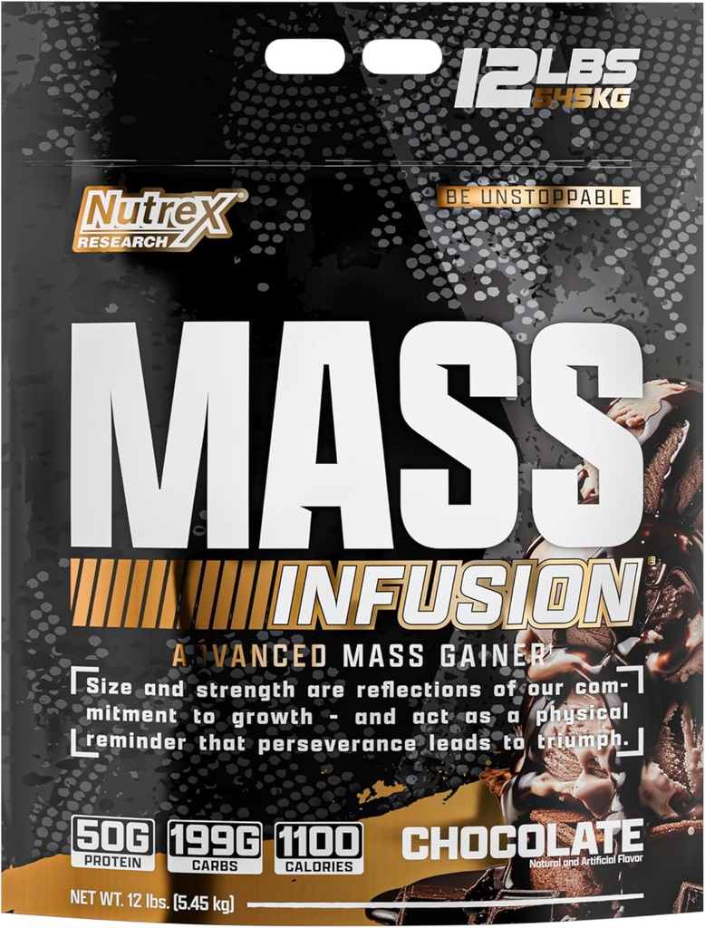 Nutrex Mass Infusion Sjokolade Avansert Mass Gainer Protein Powder 100% Whey Weight Gainer Shake | 12 pund