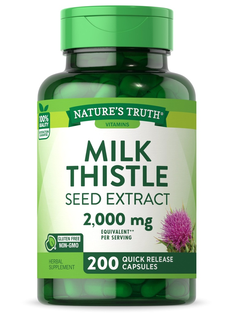 Naturens sannhet Milk Thistle Supplement | 200 kapsler | Ikke-GMO og Glutenfri frøekstrakt | Silymarin Marianum