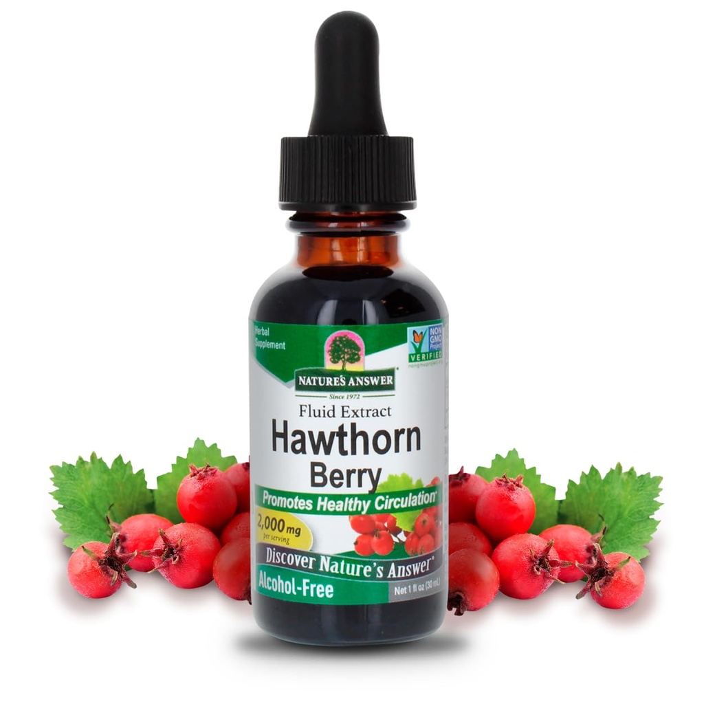 Naturens svar Hawthorn Berries | fremmer sunn sirkulasjonsfunksjon | Hjelper med å opprettholde sunne kolesterol nivåer | Glutenfri, alkoholfri, Kosher Certified & Ingen Preservativer 1oz