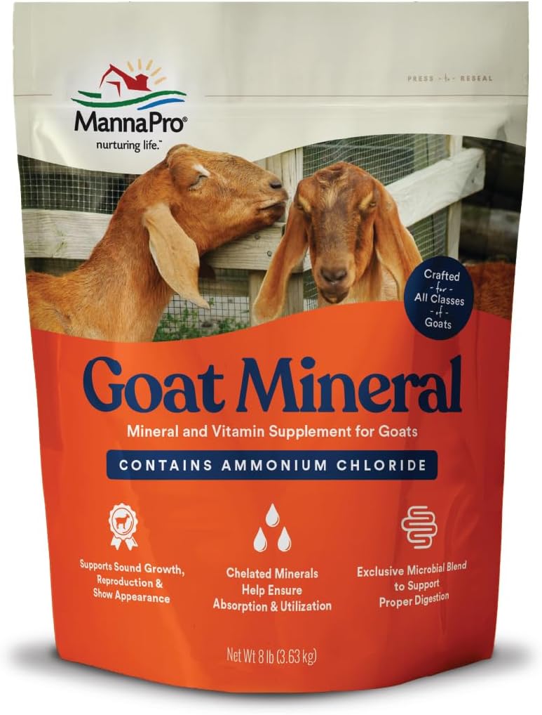 Manna Pro Goat Mineral Supplement, essensielle vitaminer og mineraler for vekst og utvikling, inkluderer ammonium kloride og mikrobiell blanding for digestiv helse, 8 lbs