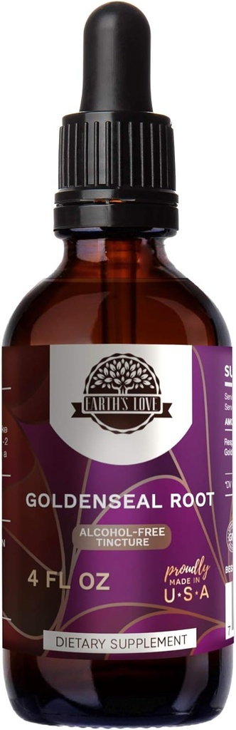 Jordens kjærlighet - Goldenseal Root alkohol-fri urteekstrakt Tinktur, super-konsentrert Goldenseal (Hydristis Canadensis) Tørket rot (4 fl Oz)