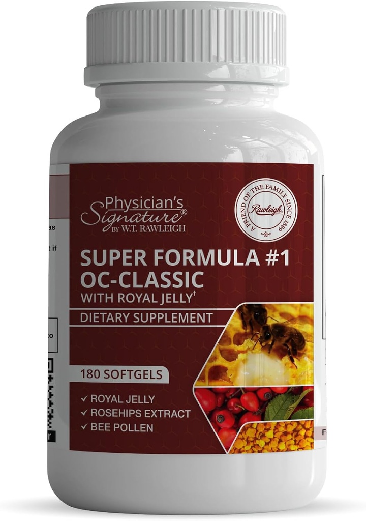 Rawleigh Super Formula No.1 OC-klassisk: 180 Softgels med Royal Jelly & Bee Pollen kombinert med Rosehips, Alpha lipoic Acid, & vitamin B12, Non-GMO Supplement for hjerte helse og immun støtte