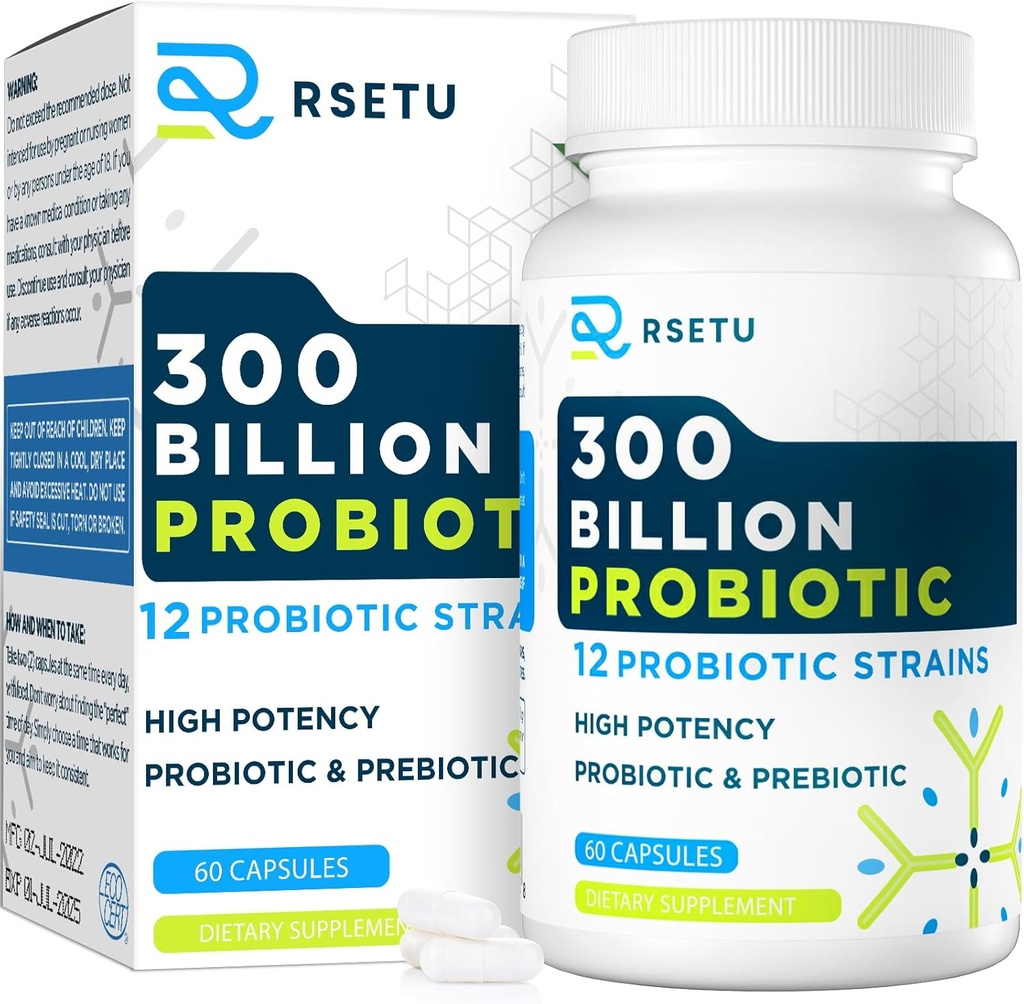 Probiotika for kvinner Menn: 300 milliarder CFU Probiotiske høy potens + 12 Strains organiske probiotika med prebiotika, daglig probiotiske Supplement for digestive, Gut, Immun og Bloating Helse, 60 kapsler