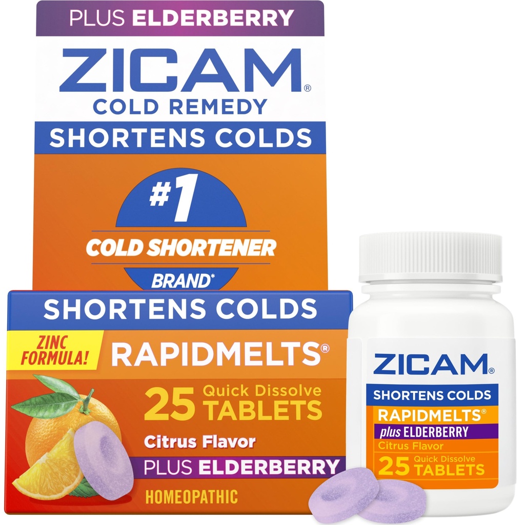 Zicam Cold Remedy Sink RapidMelts, Elderberry Citrus Flavor, Homøopatisk, Cold Shortening Medisin, Shortens Kald Varighet, 25 Telling