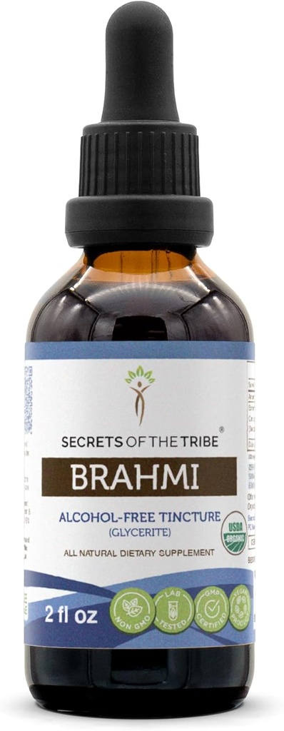 Hemmeligheter i Tribe Brahmi USDA Økologisk | Alkoholfri ekstrakt, høy potens Herbal Drops | laget av 100% sertifisert organisk Brahmi (Bacopa Monnieri) Tørket Herb 2 oz