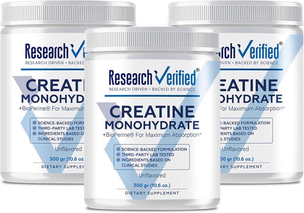Forskning Verifisert Kreatin Monohydrat - Støtte Optimal Muskelvekst, Forbedre ytelse - 5000mg Kreatin Monohydrat - BioPerine - 180 Services - Uslavored - Vegan