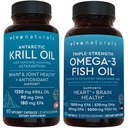 Antarctic krill olje og trippel-styrke Omega 3 Fish Oil Bundle, 1250 mg krillolje og 2,200 mg fiskolje per servering gir Omega 3 EPA og DHA