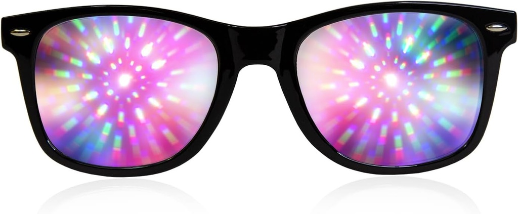 GloFX Black Frame Halo Diffraksjonsbriller - Laser Etched for Halo lyseffekter, holdbare og fleksible for raver og festivaler