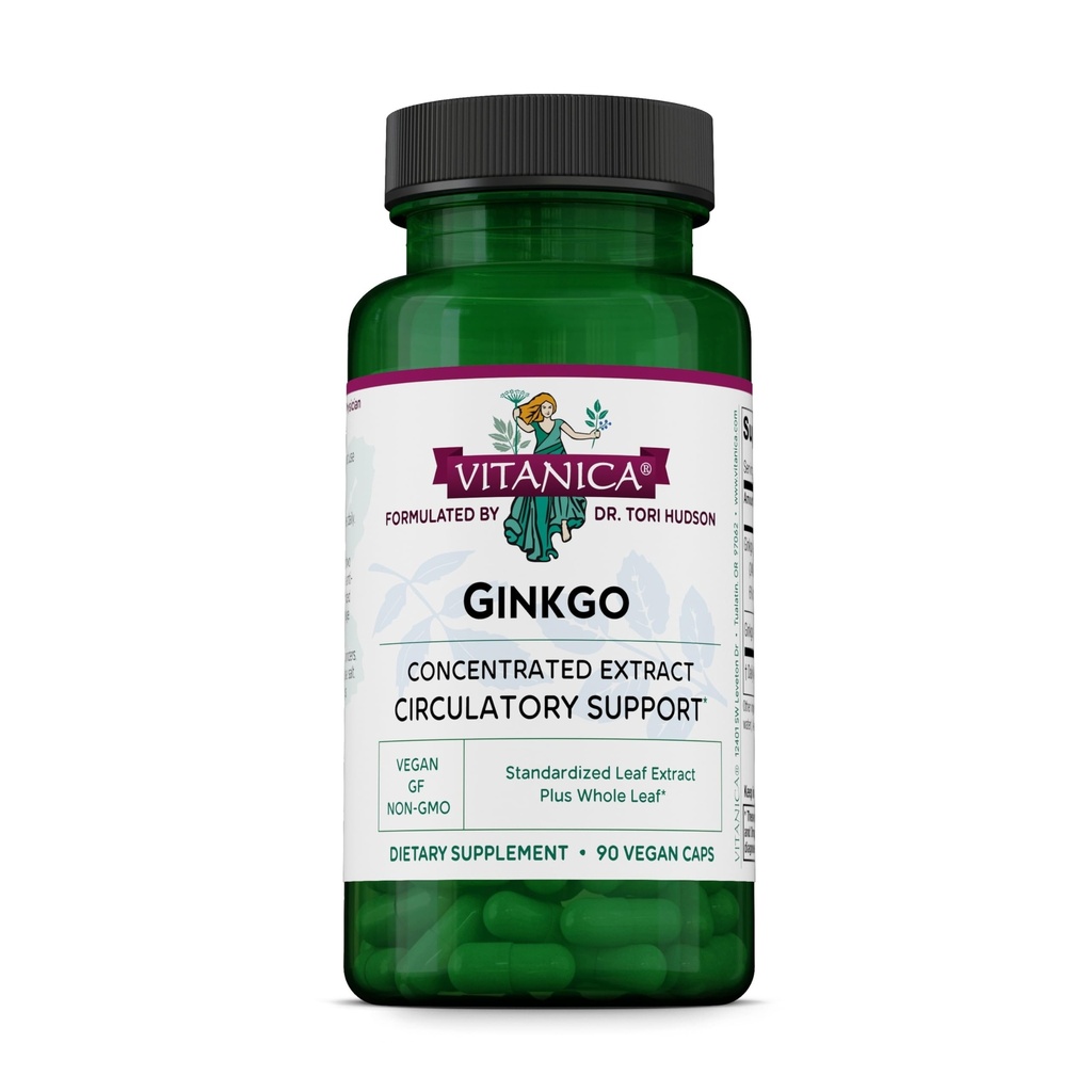 Vitanica Ginkgo - Brain Health Supplement - støtter blodflyt og sirkulasjon i kvinner og menn - Herbal Supplement som bruker Ginkgo Extract & Leaf - Lady - 90 kapsler