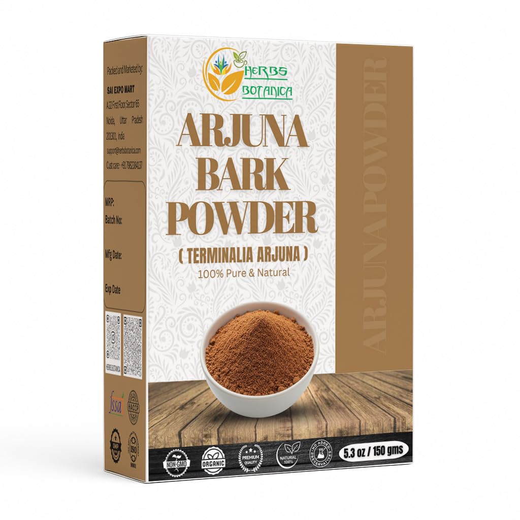 Herbs Botanica Arjuna pulver 100% ren Arjuna Bark pulver (Arjun Ki Chaal) for herbal te og velvære – fin grunn tre Bark pulver for DIY bruk – 5,3 oz pakke