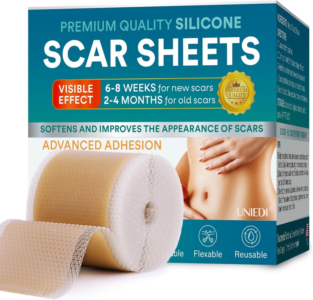Silikon Scar Sheets, Silikone Scar Tape(1.6"x 120" Roll-300CM), Silikone Tape for Scars, Scar Tape for Surgical Scars, Silikone Scar Strips for C-avsnitt, Tummy Tuck, Keloid og Surgical Scars