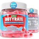 Butyrat Gummier med Probiotic + Prebiotic + Postbiotic, Omega-3 500mg,9 milliarder CFU Probiotika med Fiber, Kalsium og magnesium, Inulin,Psyllium Husk for Digestive Helse,Bloating Support,Sugar Gratis