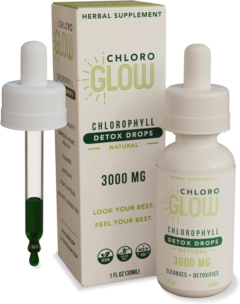 Kloroglow flytende klorofyll oksygen dropper 3000 mg Energitilskudd immunstøtte, naturlig detox, hevelse sykhetshjelp og kroppen deodorizing Supplement 30ml (pakke av 1)