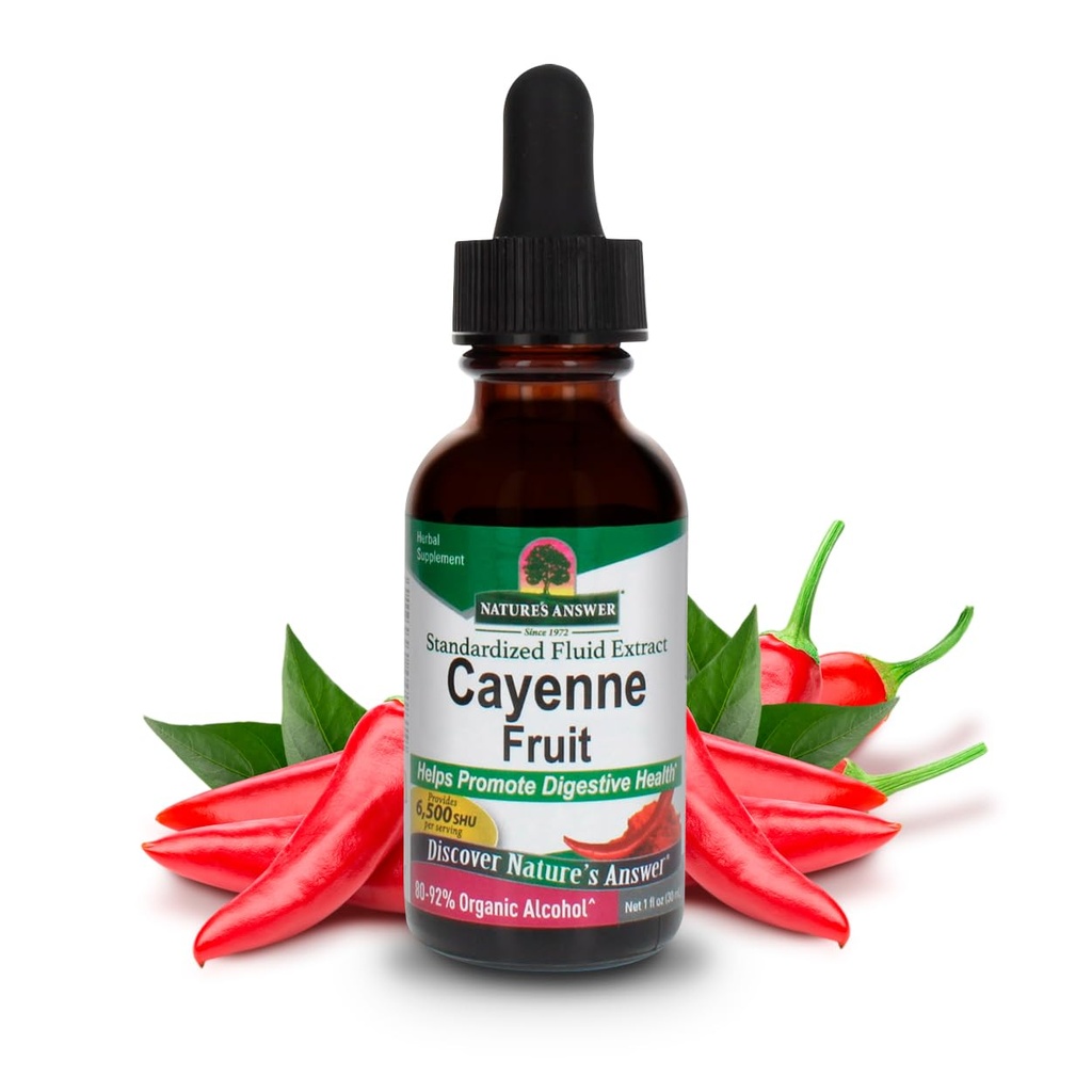 Naturens svar Cayenne Fruit Extract | Hjelper fremme Digestive Helse | Høy Potentcy laget med økologisk alkohol | Vegan, Glutenfri, Ikke-GMO & Kosher Certifisert 1oz