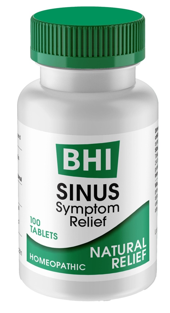 BHI Sinus Naturlig Congestion Relief 7 målrettet homøopatisk aktive ingredienser hjelper lindre nasal kalde symptomer, smerte, trykk og hodepine ekstra styrke støtte for kvinner og menn - 100 Tabletter