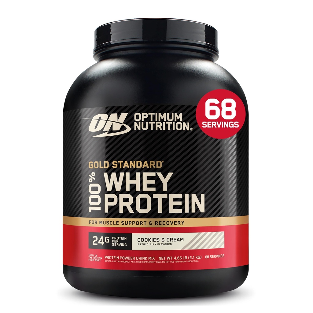 Optimum Nutrition Gold Standard 100% Whey Protein pulver, cookies og krem, 5 pund (Packing May Vary)