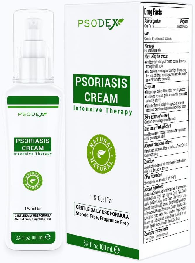 PSODEX Psoriasis krem – 3.4fl oz Topisk Psoriasis Behandling med kull Tar, salicylsyre, tetreolje, aloe Vera – naturlige ingredienser – Soothing og moisturizing Coal Tar Psoriasis Cream