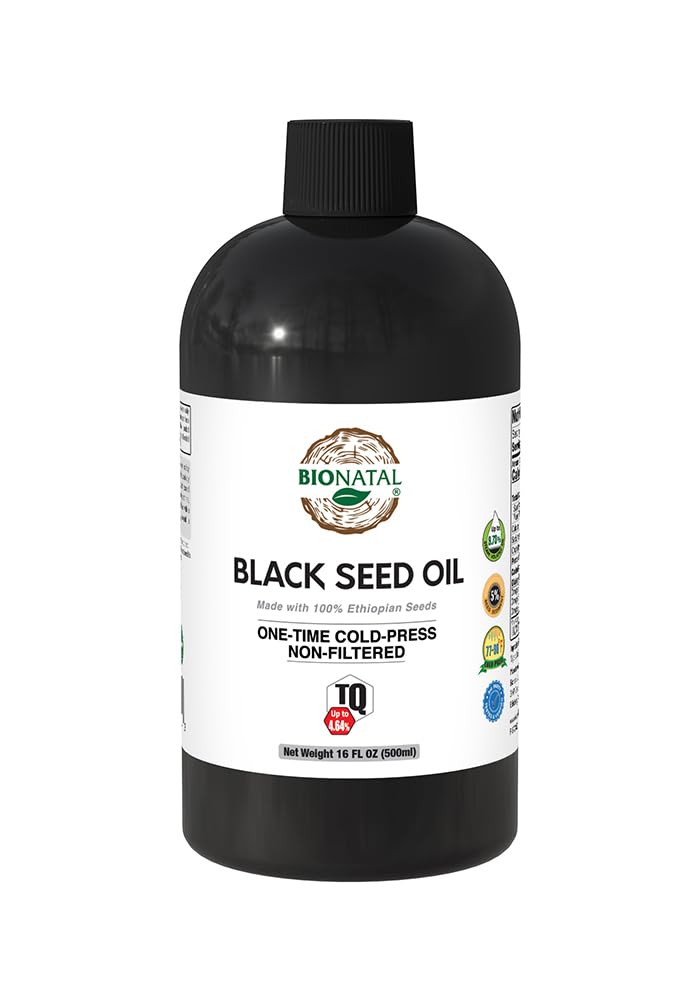 BioNatal Ethiopisk Black Seed Oil 16oz PET/Plastic Bottle – kald presset Nigella Sativa, svart cumin Seed Oil, uraffinert og ikke-filtrert, høy TQ opp til 4,64% - støtter immunsystem, digestiv