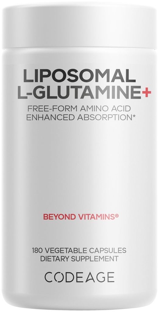 Kodeage Liposomal L-Glutamin Capsule Supplement - 1000 mg L-Glutamin per servering - 3-måneders forsyning - Liposomal Levering, Vegan piller, ikke-GMO, Glutenfri Aminosyre - 180 kapsler
