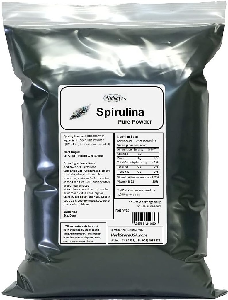 100% ren spirulina pulver frisk energi ikke-irradiert (2000 gram (4,4 lb))