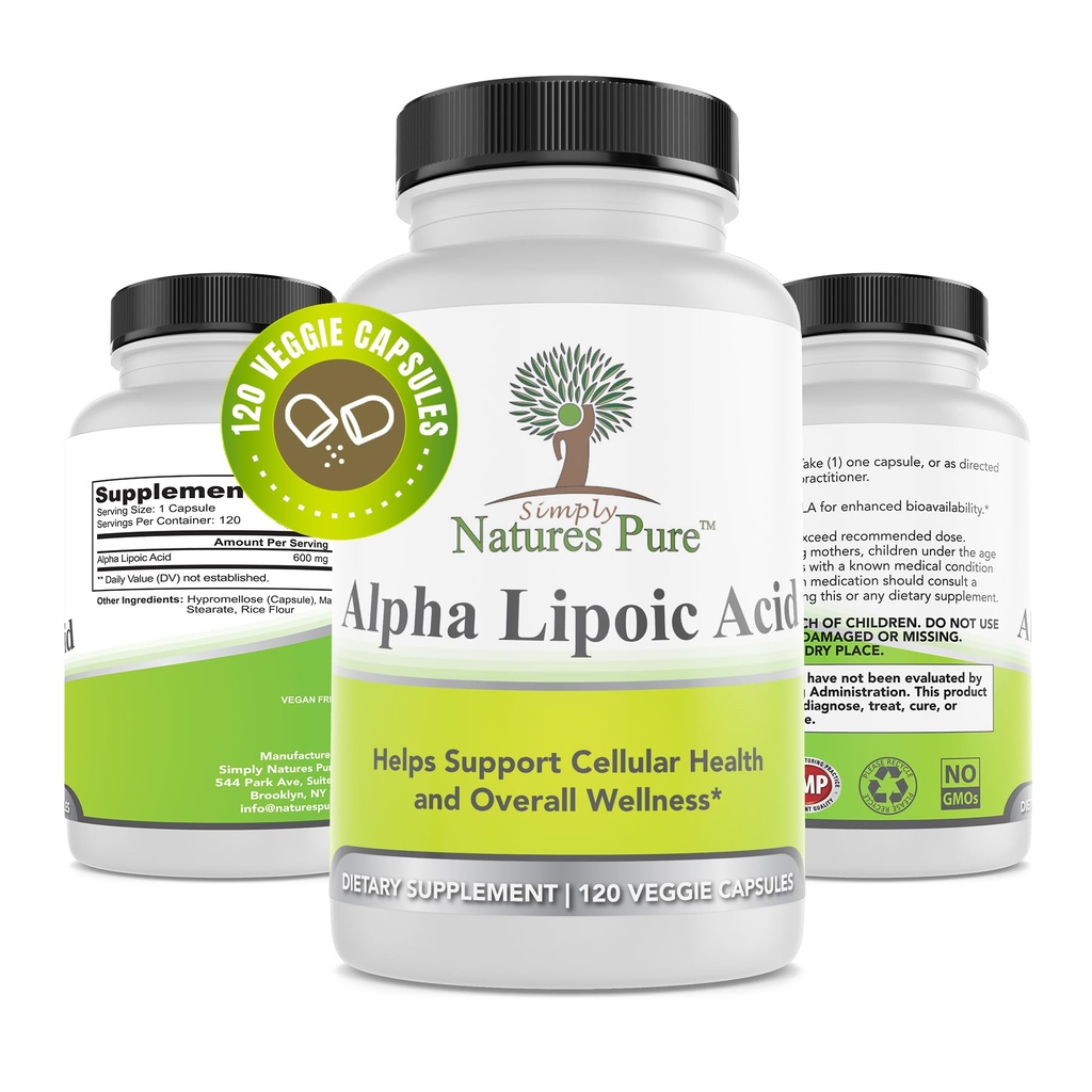 Bare naturer ren Alpha Lipoic Acid 600mg 120 Veggie kapsler, ikke-GMO Thioctic Acid 4 måneders forsyning