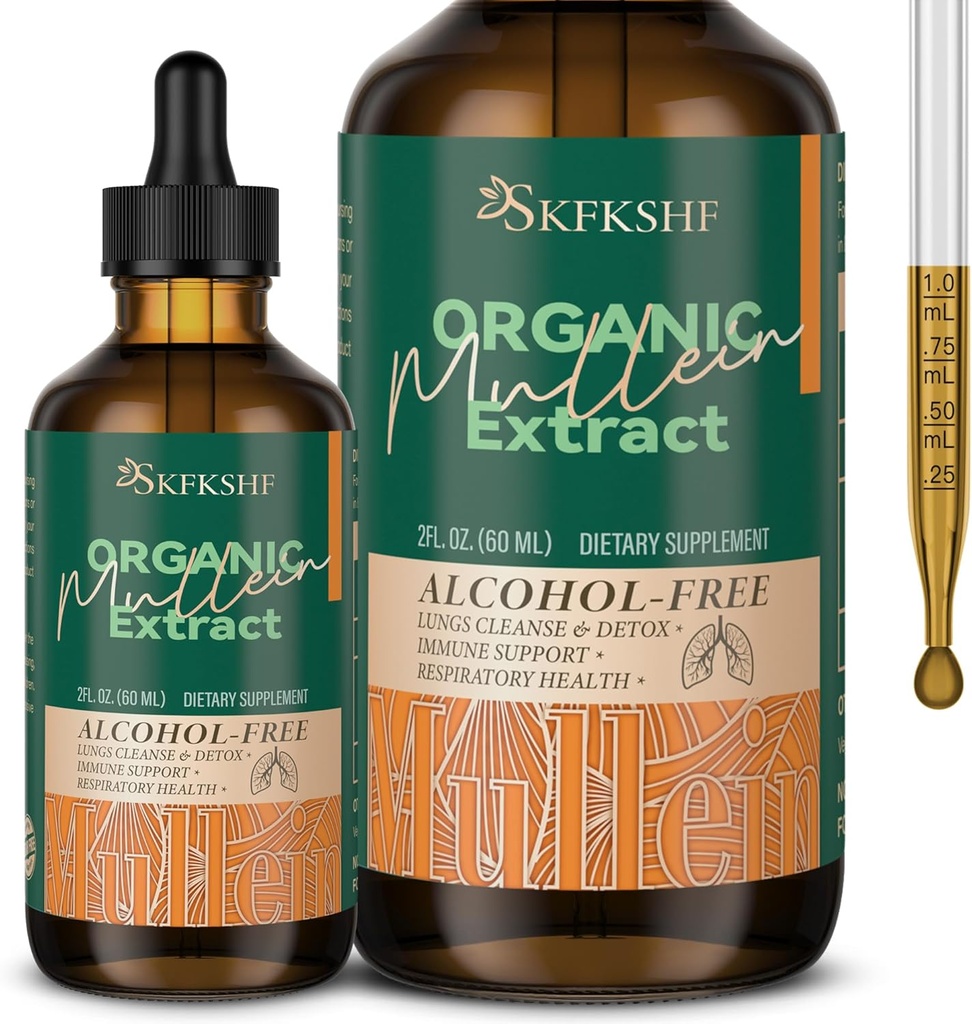 Mullein Drops for Lungs, Mullein Leaf Herbal Blande Ekstrakt, Naturlig Lungs Støtte Supplement for Lungs Cleans og Respiratorisk Lung Helse 94