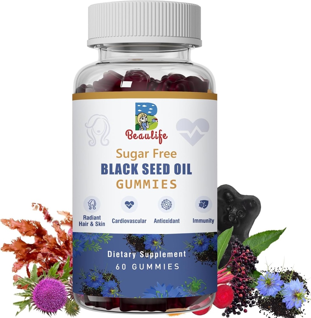 Svart Seed Olje Gummies, Svart Seed Oil, Hav Moss, Ashwagandha, Elderbær, Turmeric, Vitamin C, D, sink, Beet Root Powder, Støtte Immunsystem, Liver , Cardiovaskulær helse, strålende hår & hud