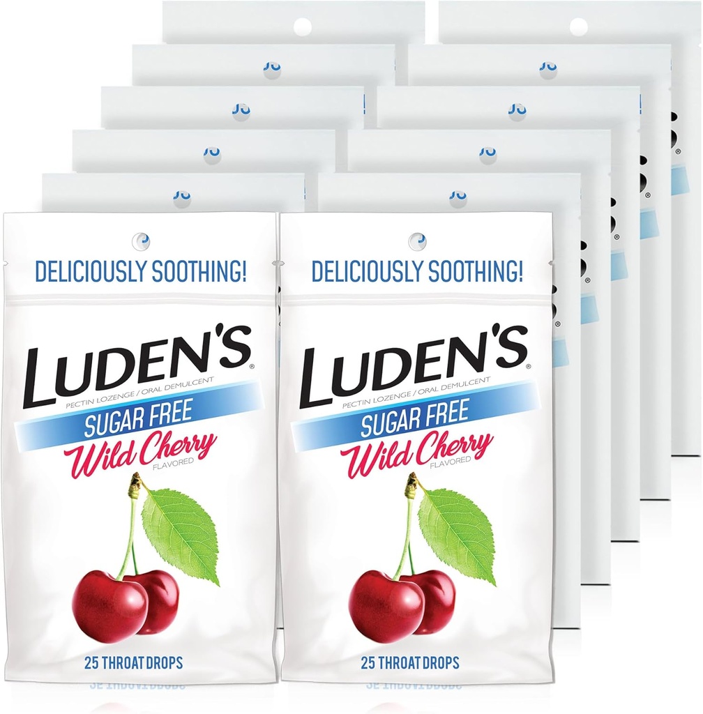 Ludens sukkerfri Wild Cherry Throat dråper, Sore Throat Relief, 25 greve (12 pakke)