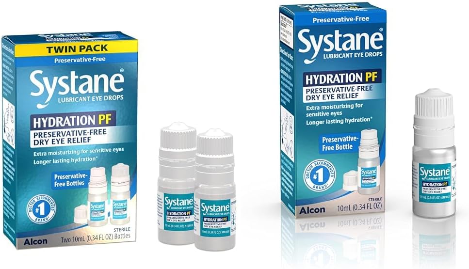 Systane Hydration Multi-Dose Preservativ-fri Øyedråper Tørr Øye Relief Twin Pack (2x10ml) & Hydration Pf Lubricant Eye Drops 10ml