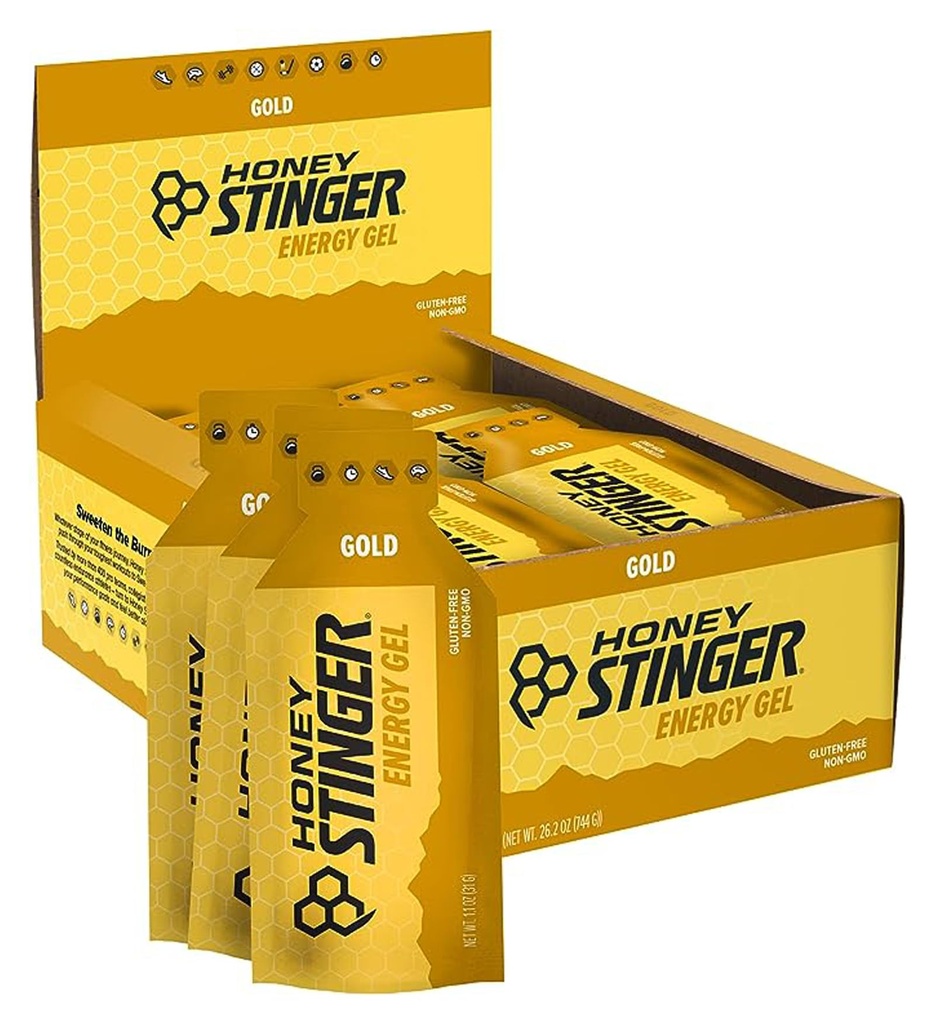 Honning Stinger Gold Energy Gel, Glutenfri og koffeinfri, for øvelse, løping og ytelse, Sport Ernæring for hjemme og gym, Pre og midt trening, 24 Pack, 26.4 Ounce