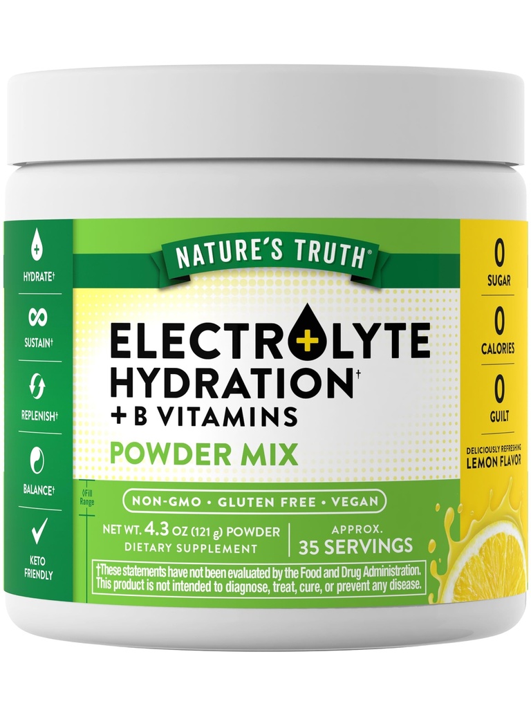 Naturens sannhet elektrolyserer pulver | Ingen sukker | med B-vitaminer | Forfriskende sitronflavor | Vegan, ikke-GMO & Glutenfrit kosttilskudd for Hydration