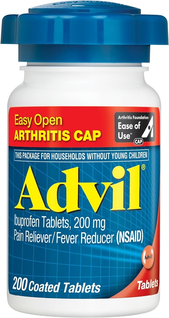Advil (200 greve) Nem åpen artritt Cap Pain Reliever / Fever Reduser Belagt tablett, 200 mg Ibuprofen, midlertidig smertelindring