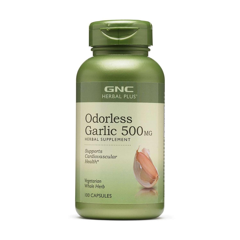 GNC Herbal Plus Odorless hvitløk 500 mg Supplement, vegetarisk, støtter kardiovaskulær helse, 100 serveringer
