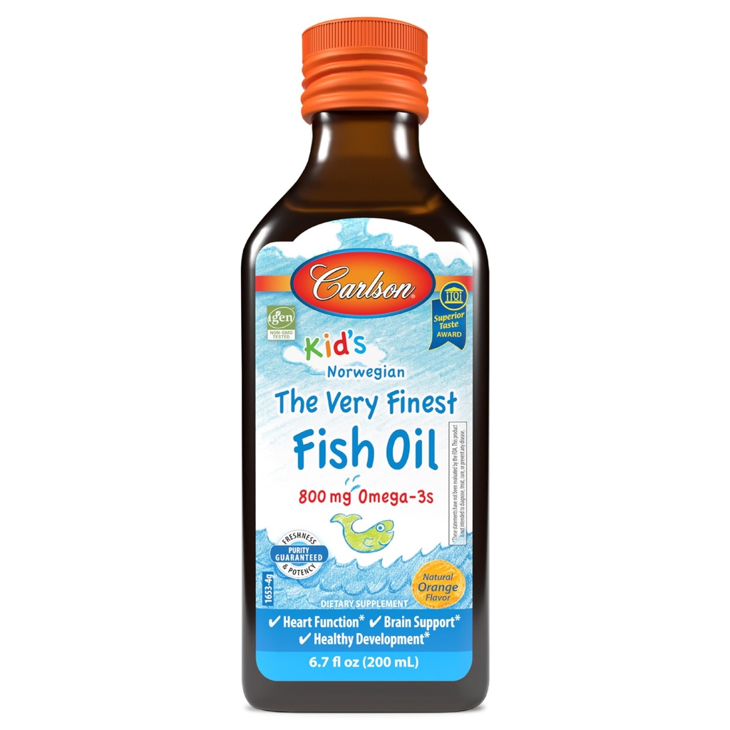 Carlson - Kid's The Very Finest Fish Oil, 800 mg Omega-3s, norsk, Sustainabilly Sourced, Orange, 200 ml