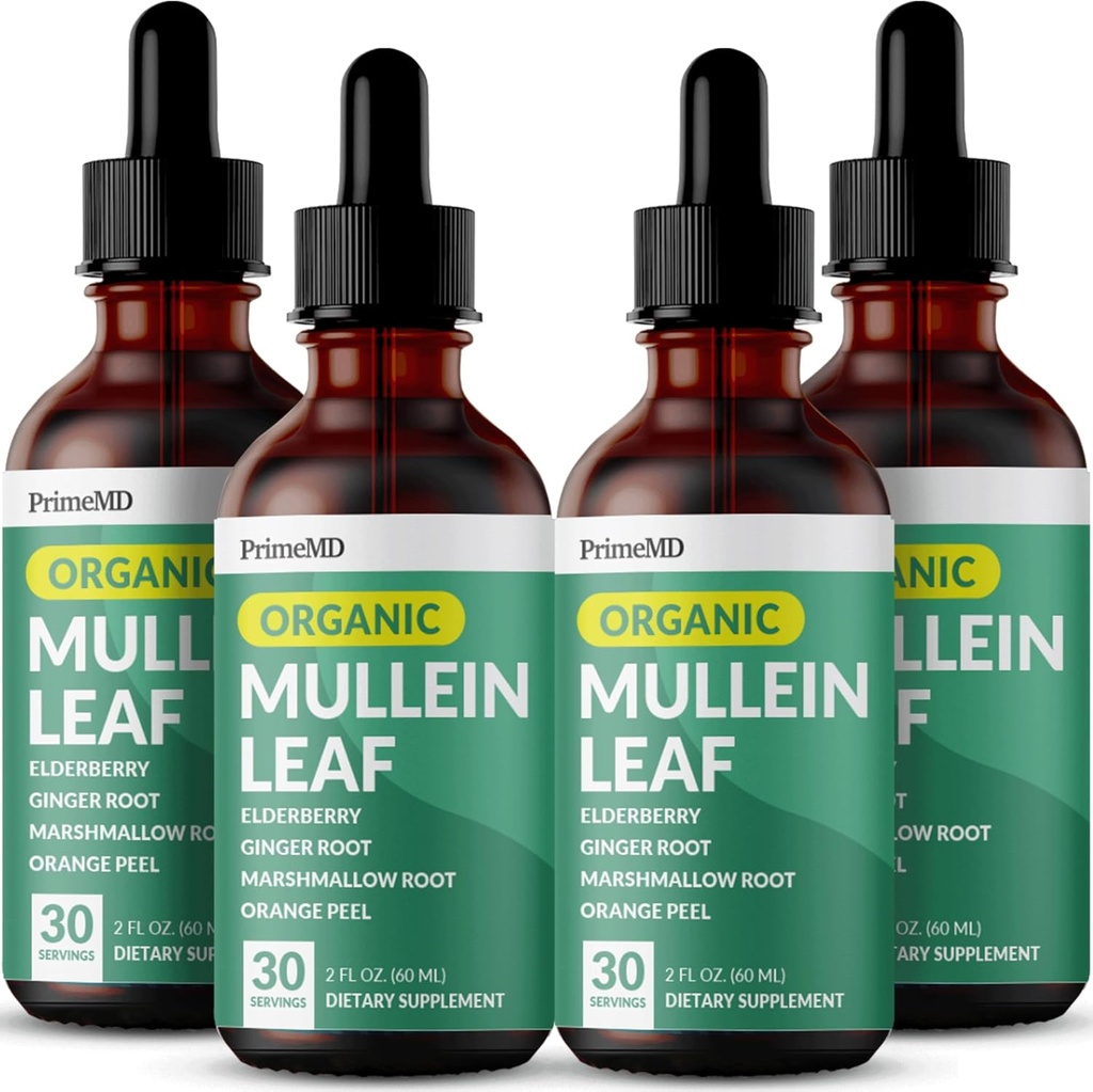 5-i-1 Mullein Drops for Lungs og Bronchial - Respiratorisk Lung Helse Støtte med Mullen Leaf Extract for Lungs - Mullein Tinktur med Elderberry, Echinacea og Ginger Root (120 Serveringer) (4-pack)