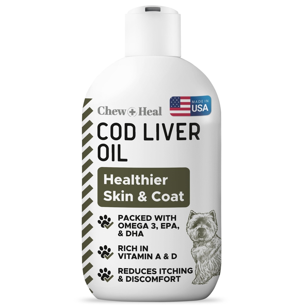 Ren cod leverolje for hund - 8 oz - Inneholder Omega 3, Omega 6, vitamin A, og vitamin D å redusere kløe og fremme hud og koke, hjerte, ledd og immun helse