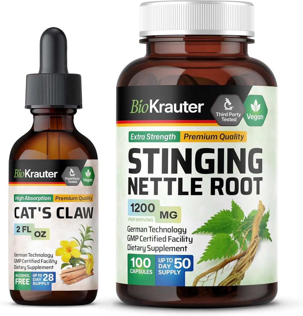 BIO KRAUTER Katter Klo Tinktur 2 Fl. Oz. & Stinging Nettle 100 kapsler