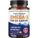 Trippel styrke DHA Omega 3 Fish Oil 3600 mg | Over 2100mg Omega-3 fettsyrer med 860mg DHA 1300mg EPA | Best essensielle fettsyrer | Premium Wild Fanget og Burpless Fish Oil | 120 ct.