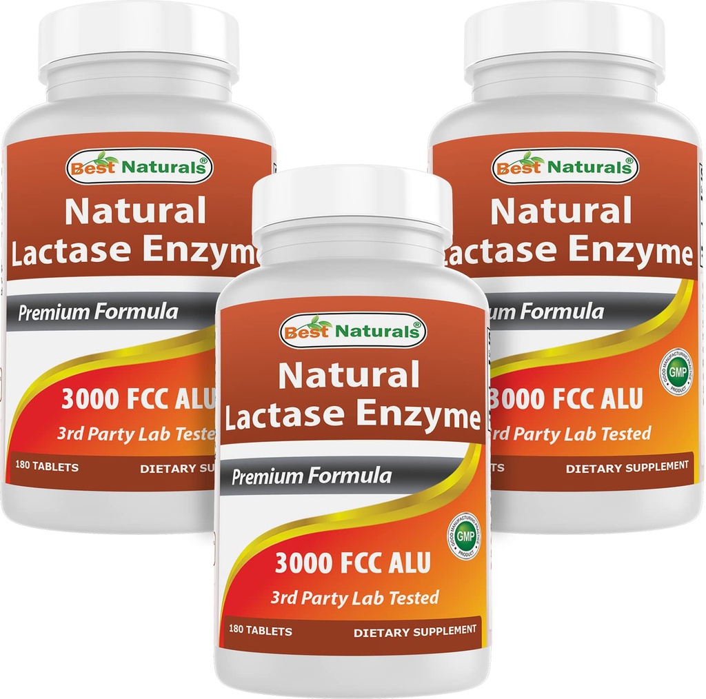Beste Naturals, Hurtigvirkende Lactase Enzyme, 3000 FCC ALU, 180 tabletter (180 greve (pakke med 3))