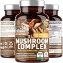 N1N Premium Mushroom Complex [10X Kraftige Mushrooms] med Reishi, Lions Mane, Cordyceps, Chaga, Tyrkia Tail og Maitake til å støtte helse, hjernefunksjoner og energinivå, 60 Veg Caps