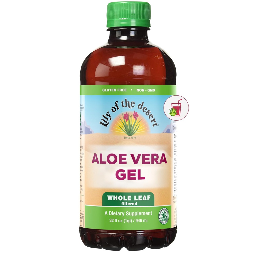 Lily Of the Desert Aloe Vera Gel, Preservative Free - Hele Leaf Filtrert Tykker Konsistent Aloe Vera Drikke med naturlige vitaminer, Digestive Enzymer for Gut helse, velvære, Glødende hud, 32 Fl Oz