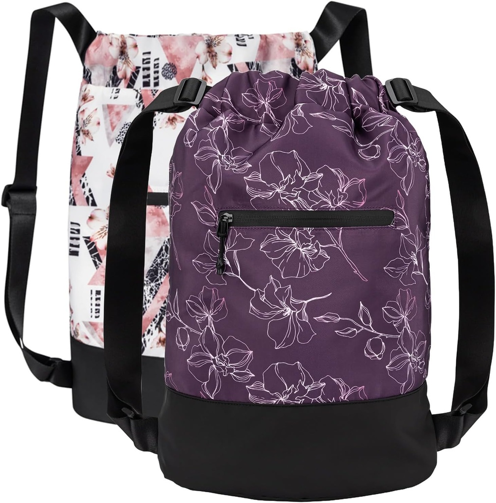 [2-Pack] Flex Cinch Drawstring Gym Veske for kvinner med grafiske designer | Holdbare lettvekts gym Cinch Vesker | Flott for Gym Bag, Reise, og Overnattinger