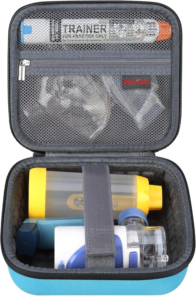 Elonbo bærende tilfelle for bærbar håndholdte inhalator Nebulizer Machine Astma Inhaler Spacer, EpiPen reise medisin Kit, håndholdt Mesh Atomizer Machine Holder Veske, Pocket passerer Auvi Q Ventolin, Blå