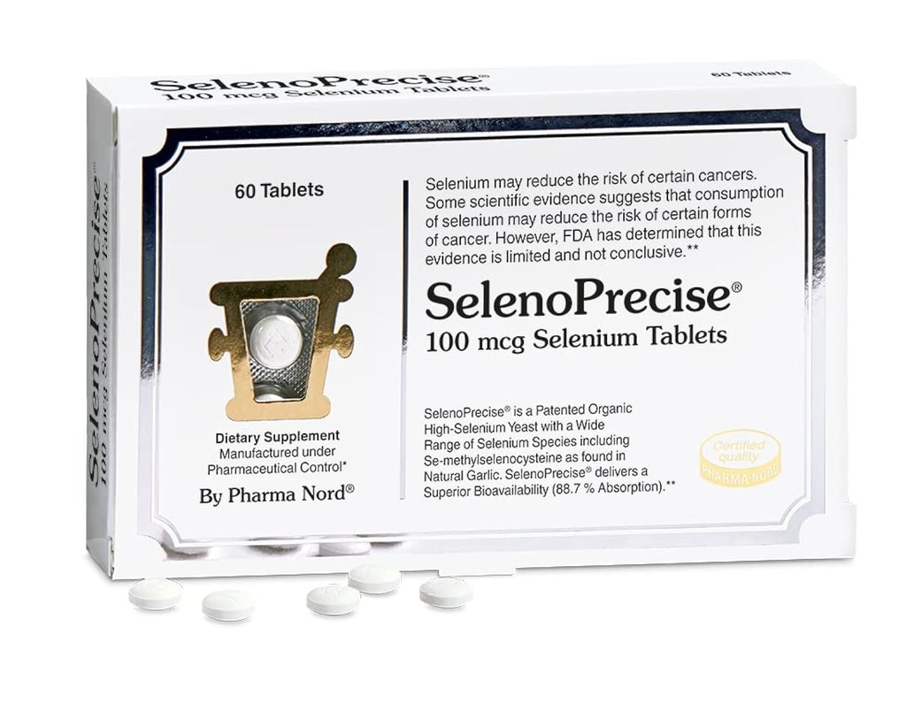 Pharma Nord SelenoPrecise Selenium 100mg – Thyroid, immun- og antioksidantstøtte, garantert høy absorpsjon, ikke-GMO, Glutenfri, 60 tabletter
