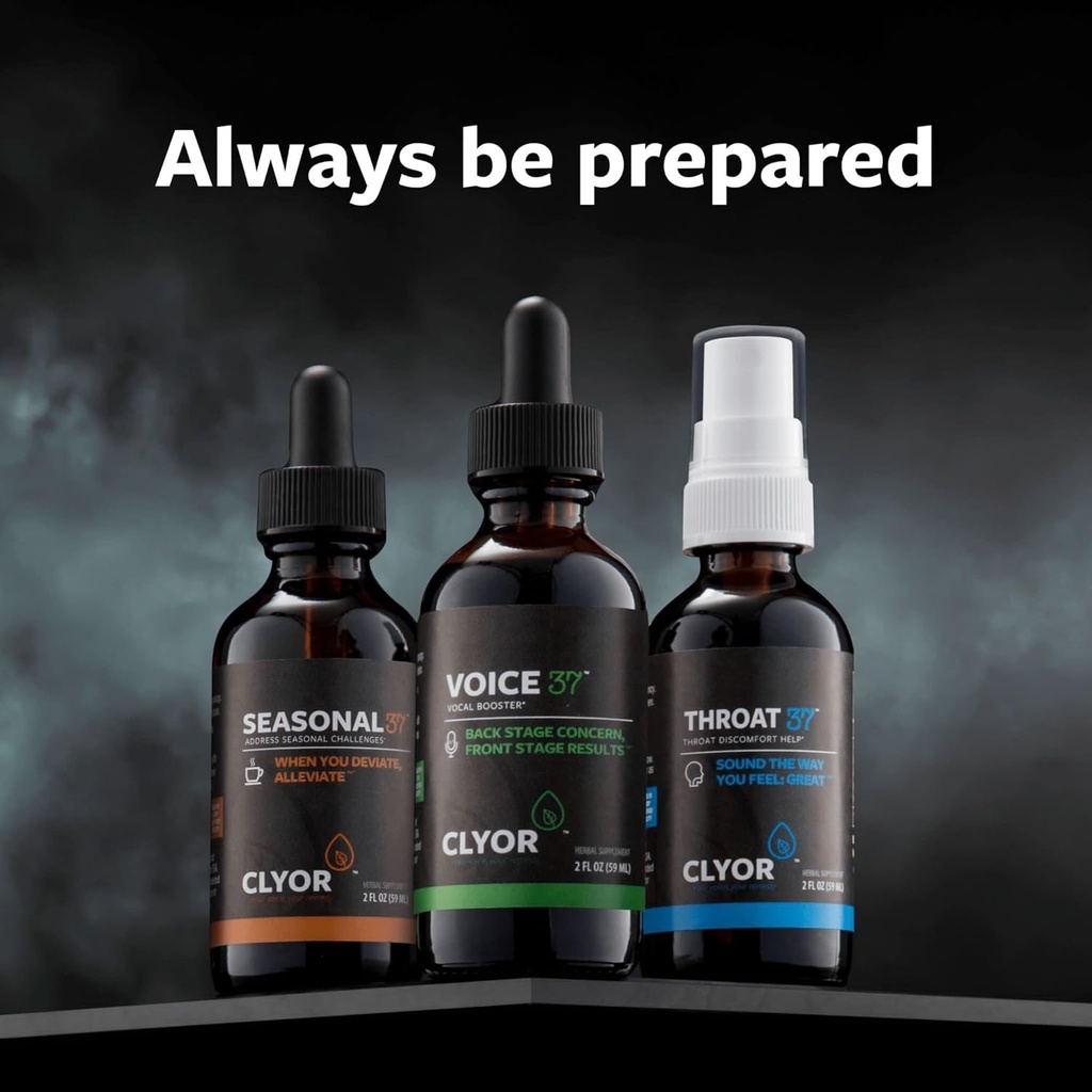 CLYOR Voice37 Singers Voice Remedy, Throat37 Sore Throat Remedy, Seasonal37 Cold Remedy - Alle naturlige Vocal Booster, Sore Throat Remedy, Cold Remedy. Bundle av alle 3 flasker