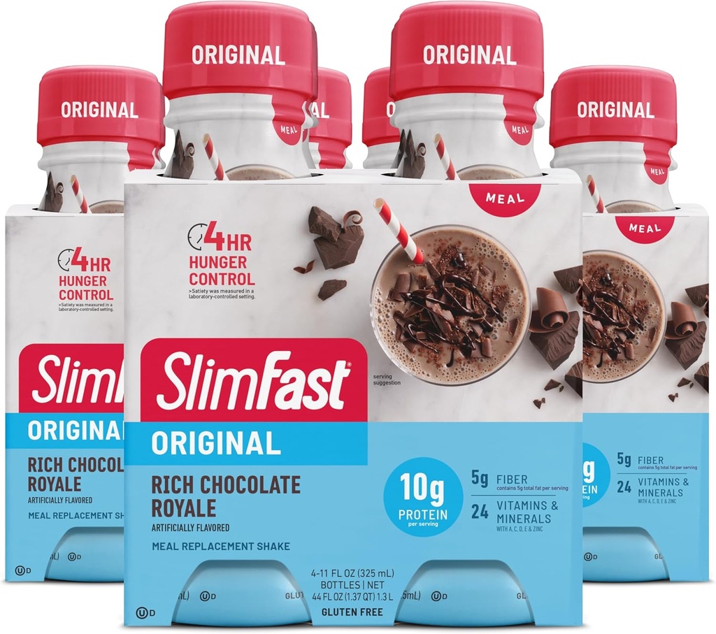 SlimFast Meal Replacement Shake, Original Rich Chocolate Royale, 10 g klar til å drikke protein for vekttap, 11 Fl. Oz flaske, 4 greve (pakke på 3) (Packing May Vary)